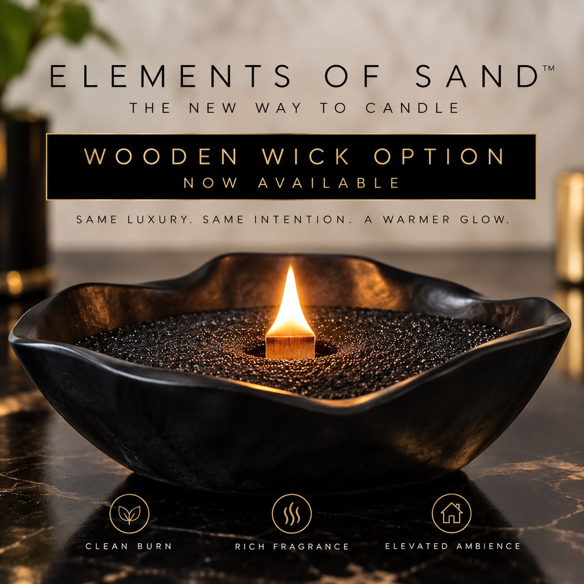 Elements of Sand black candle sand kit with wooden wick option